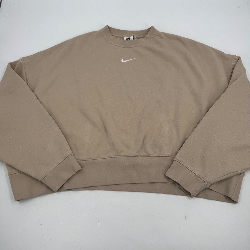 Nike Womens Tan Cropped Crewneck Sweatshirt with White Swoosh